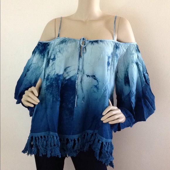 LAST 1! Bell Sleeve tassel fringe tie die blouse - Picture 6 of 8